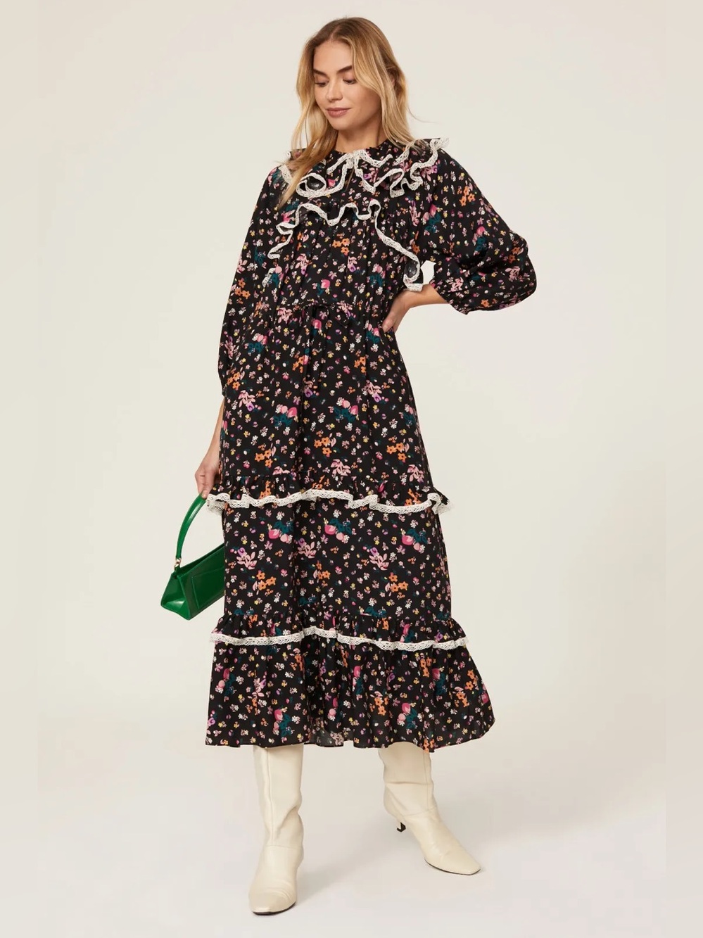 New! Hofmann Copenhagen Bea Floral Ruffle Lace Tiered Midi Dress 🌸 size 8